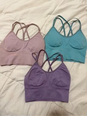 NVGTN Trio Crossback Bralettes — Lilac, Dusty Pink & Teal